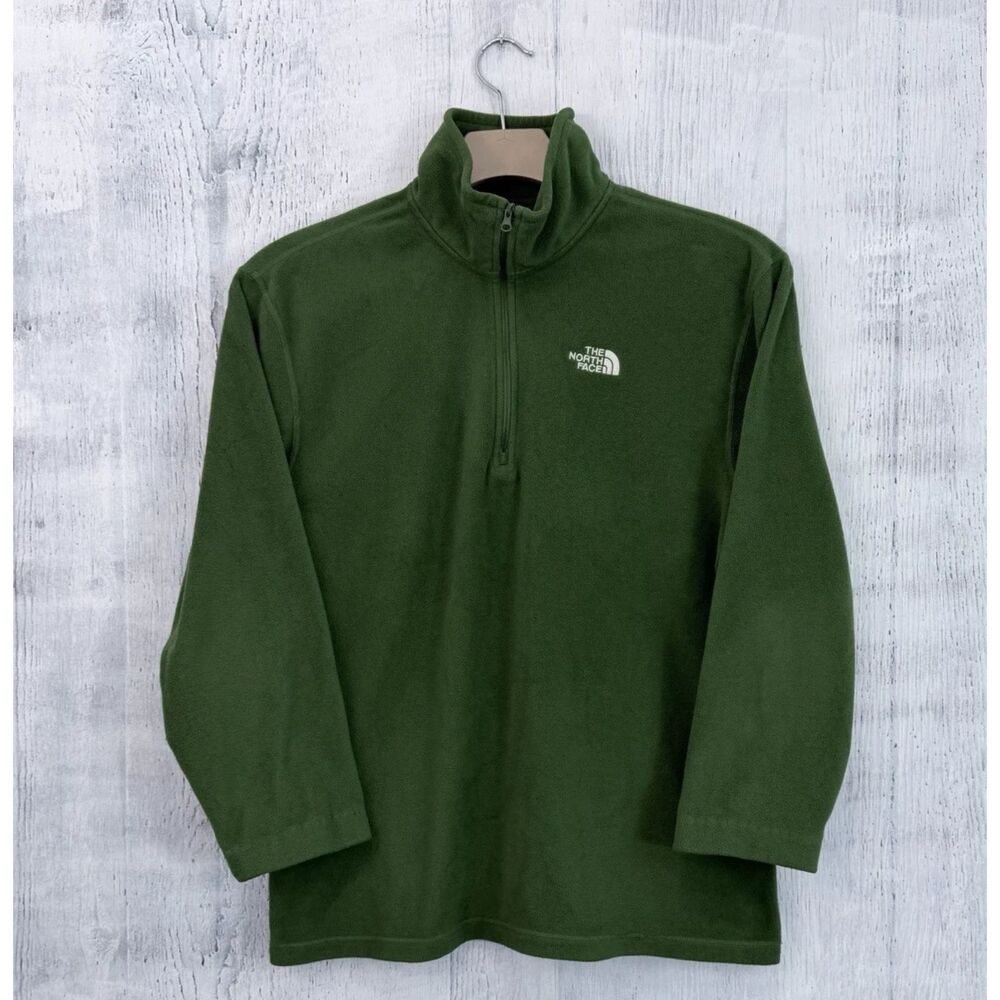 The North Face Fleece Jacket Mens M Green 1/4 Zip Pullover Sweater Activewear